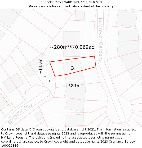 3, ROSTREVOR GARDENS, IVER, SL0 0RB: Plot and title map