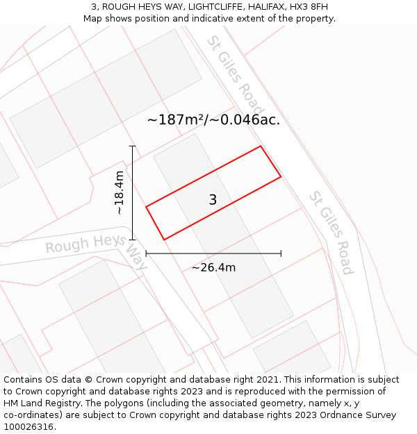 3, ROUGH HEYS WAY, LIGHTCLIFFE, HALIFAX, HX3 8FH: Plot and title map