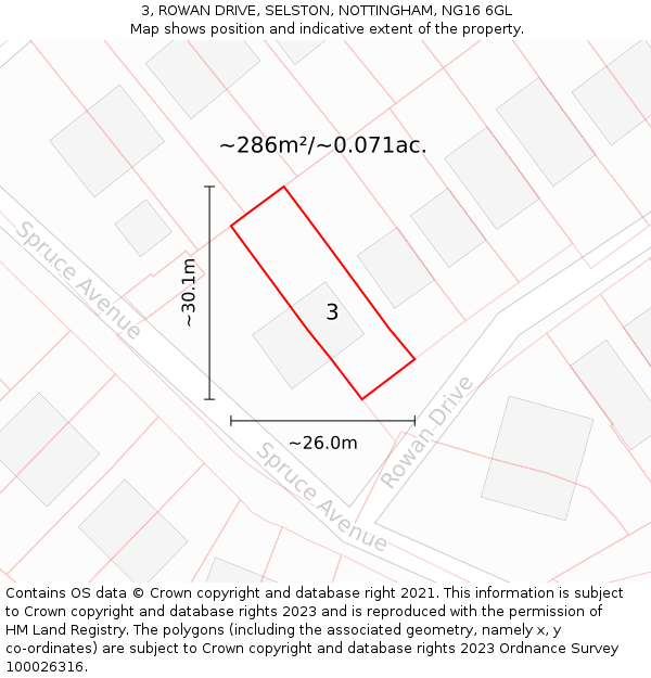 3, ROWAN DRIVE, SELSTON, NOTTINGHAM, NG16 6GL: Plot and title map