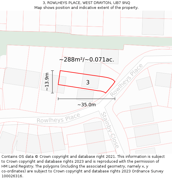 3, ROWLHEYS PLACE, WEST DRAYTON, UB7 9NQ: Plot and title map