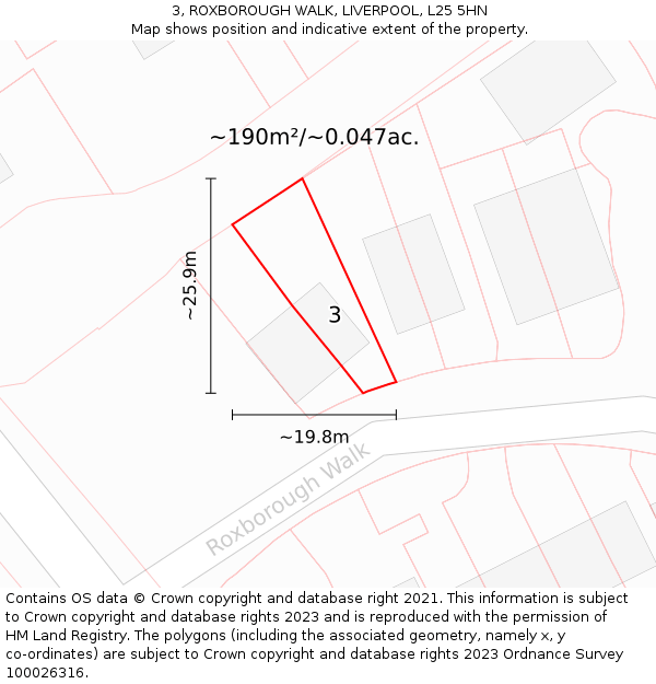 3, ROXBOROUGH WALK, LIVERPOOL, L25 5HN: Plot and title map