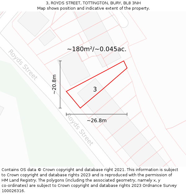 3, ROYDS STREET, TOTTINGTON, BURY, BL8 3NH: Plot and title map