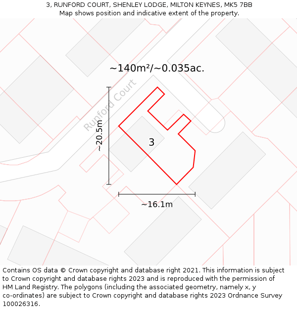 3, RUNFORD COURT, SHENLEY LODGE, MILTON KEYNES, MK5 7BB: Plot and title map