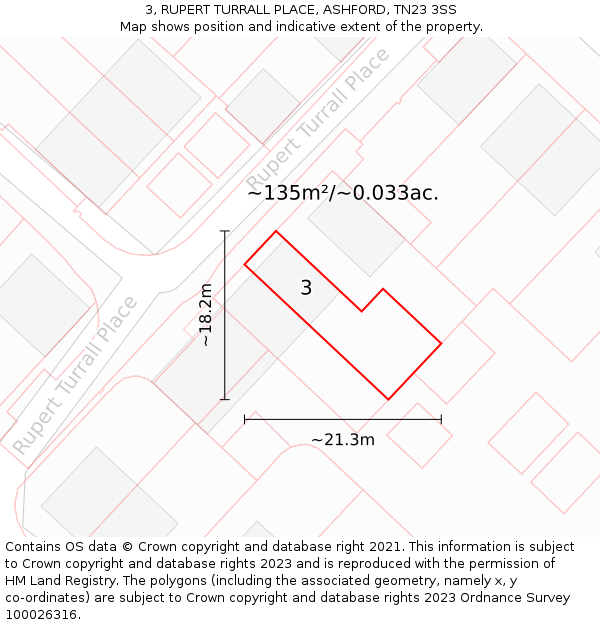 3, RUPERT TURRALL PLACE, ASHFORD, TN23 3SS: Plot and title map