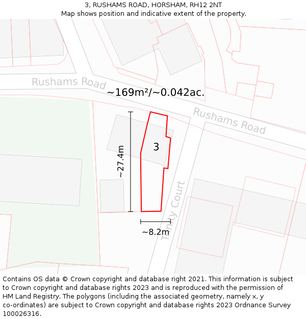 3, RUSHAMS ROAD, HORSHAM, RH12 2NT: Plot and title map