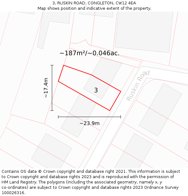 3, RUSKIN ROAD, CONGLETON, CW12 4EA: Plot and title map