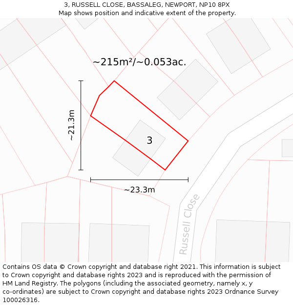 3, RUSSELL CLOSE, BASSALEG, NEWPORT, NP10 8PX: Plot and title map