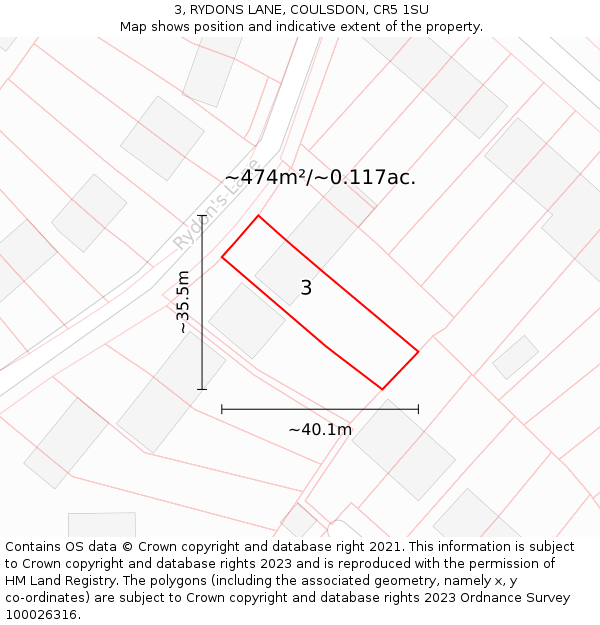 3, RYDONS LANE, COULSDON, CR5 1SU: Plot and title map