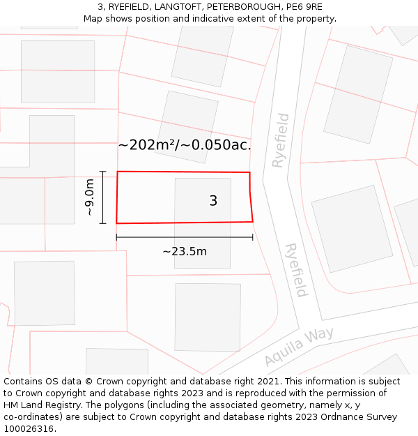 3, RYEFIELD, LANGTOFT, PETERBOROUGH, PE6 9RE: Plot and title map