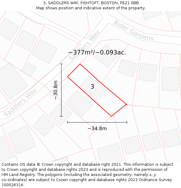 3, SADDLERS WAY, FISHTOFT, BOSTON, PE21 0BB: Plot and title map