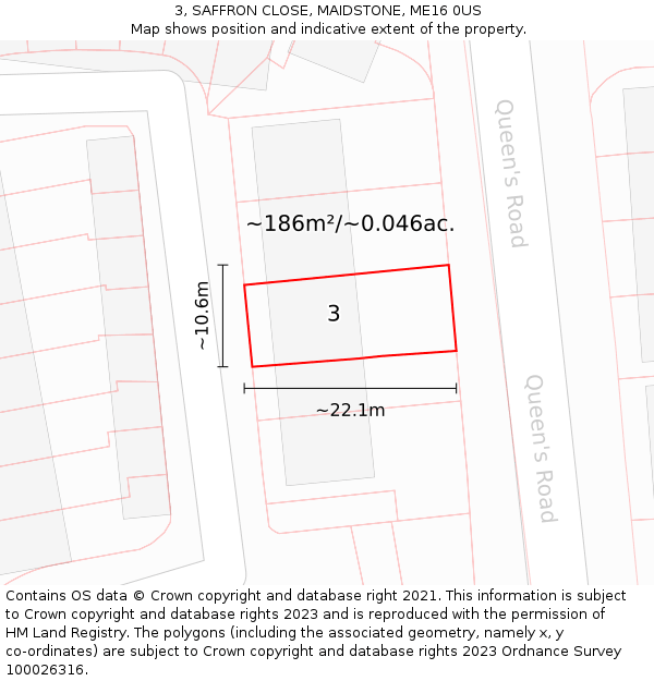 3, SAFFRON CLOSE, MAIDSTONE, ME16 0US: Plot and title map