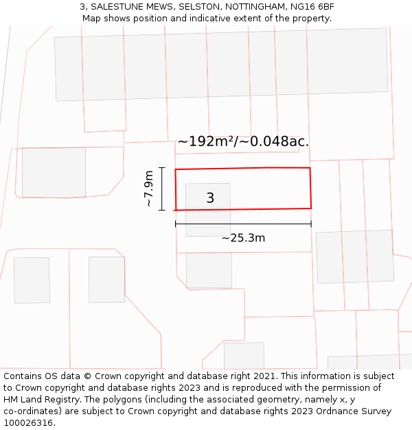 3, SALESTUNE MEWS, SELSTON, NOTTINGHAM, NG16 6BF: Plot and title map