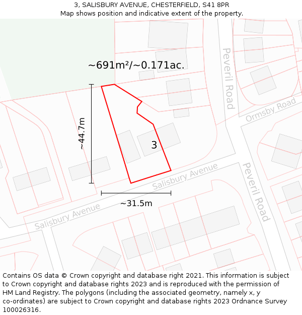 3, SALISBURY AVENUE, CHESTERFIELD, S41 8PR: Plot and title map