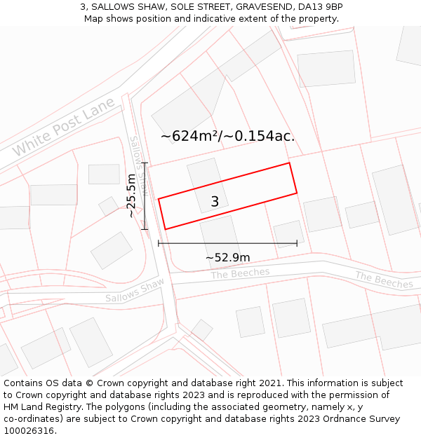 3, SALLOWS SHAW, SOLE STREET, GRAVESEND, DA13 9BP: Plot and title map