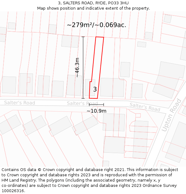 3, SALTERS ROAD, RYDE, PO33 3HU: Plot and title map