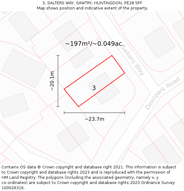 3, SALTERS WAY, SAWTRY, HUNTINGDON, PE28 5PF: Plot and title map