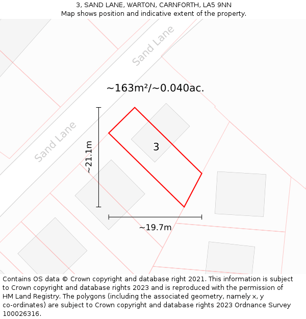 3, SAND LANE, WARTON, CARNFORTH, LA5 9NN: Plot and title map