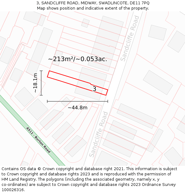 3, SANDCLIFFE ROAD, MIDWAY, SWADLINCOTE, DE11 7PQ: Plot and title map