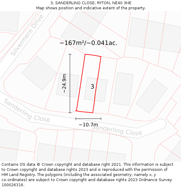 3, SANDERLING CLOSE, RYTON, NE40 3HE: Plot and title map