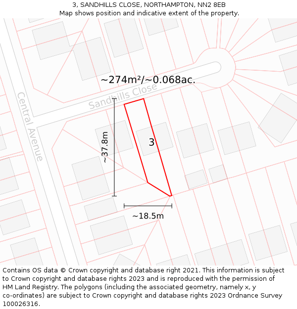 3, SANDHILLS CLOSE, NORTHAMPTON, NN2 8EB: Plot and title map