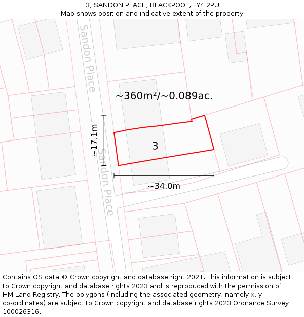 3, SANDON PLACE, BLACKPOOL, FY4 2PU: Plot and title map