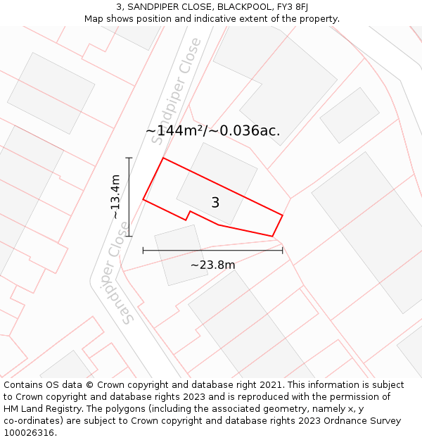 3, SANDPIPER CLOSE, BLACKPOOL, FY3 8FJ: Plot and title map