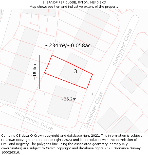 3, SANDPIPER CLOSE, RYTON, NE40 3XD: Plot and title map