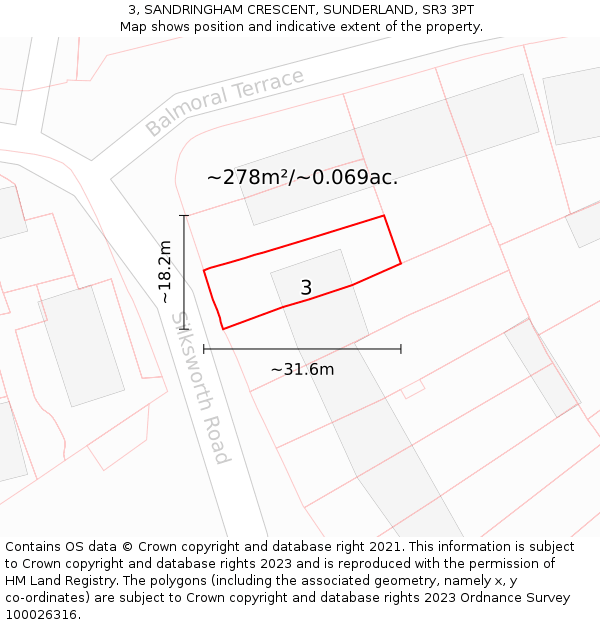 3, SANDRINGHAM CRESCENT, SUNDERLAND, SR3 3PT: Plot and title map