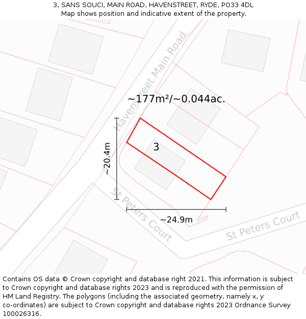 3, SANS SOUCI, MAIN ROAD, HAVENSTREET, RYDE, PO33 4DL: Plot and title map