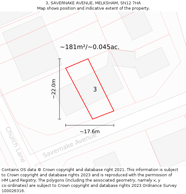 3, SAVERNAKE AVENUE, MELKSHAM, SN12 7HA: Plot and title map