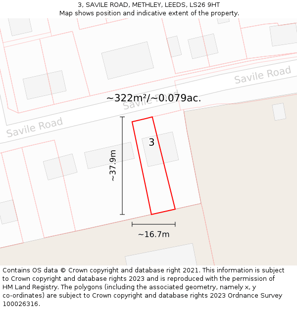 3, SAVILE ROAD, METHLEY, LEEDS, LS26 9HT: Plot and title map