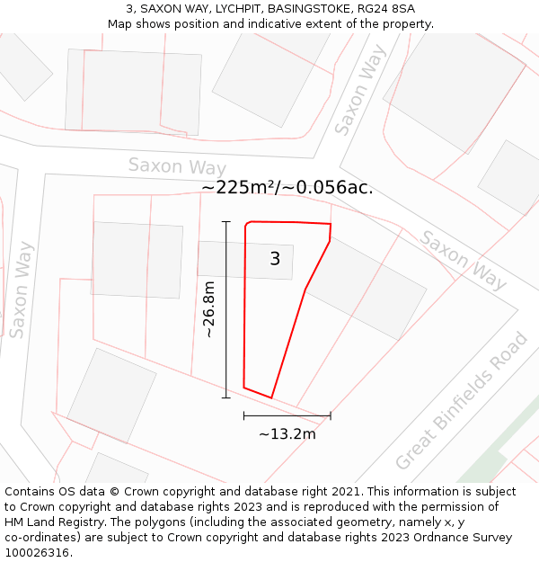 3, SAXON WAY, LYCHPIT, BASINGSTOKE, RG24 8SA: Plot and title map