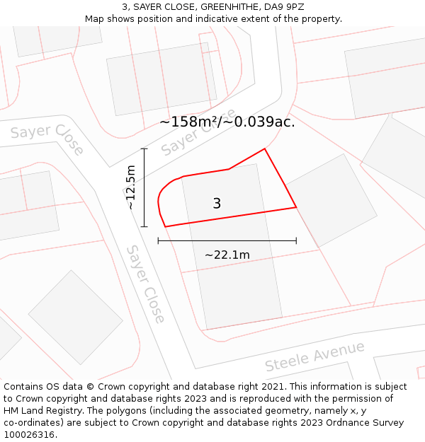 3, SAYER CLOSE, GREENHITHE, DA9 9PZ: Plot and title map