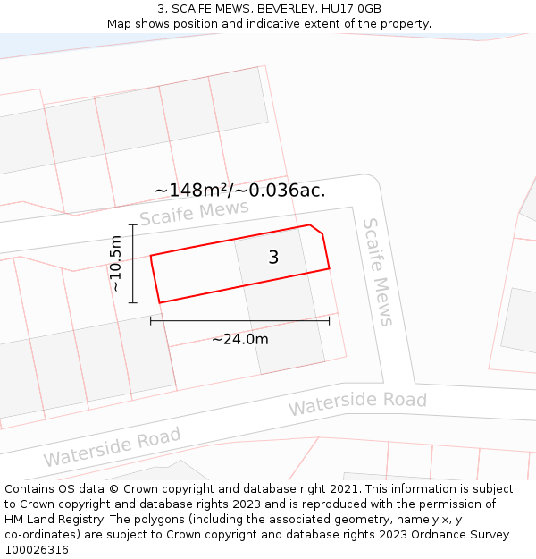 3, SCAIFE MEWS, BEVERLEY, HU17 0GB: Plot and title map