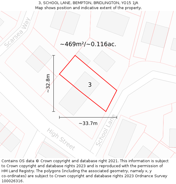 3, SCHOOL LANE, BEMPTON, BRIDLINGTON, YO15 1JA: Plot and title map