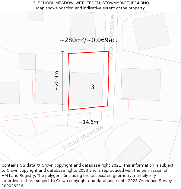 3, SCHOOL MEADOW, WETHERDEN, STOWMARKET, IP14 3NQ: Plot and title map