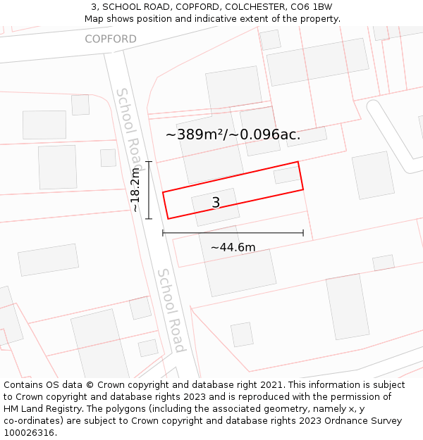 3, SCHOOL ROAD, COPFORD, COLCHESTER, CO6 1BW: Plot and title map