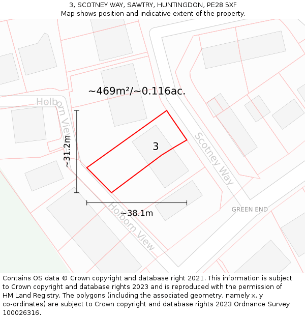 3, SCOTNEY WAY, SAWTRY, HUNTINGDON, PE28 5XF: Plot and title map