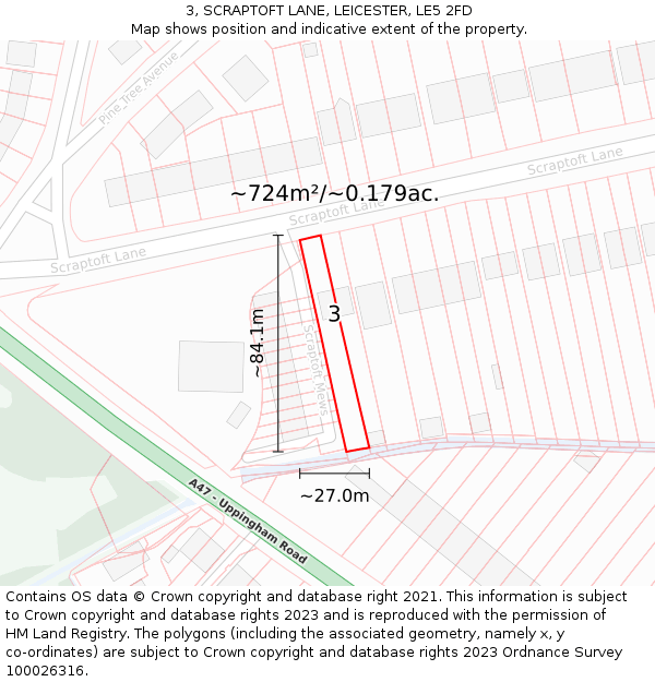 3, SCRAPTOFT LANE, LEICESTER, LE5 2FD: Plot and title map
