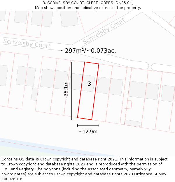 3, SCRIVELSBY COURT, CLEETHORPES, DN35 0HJ: Plot and title map