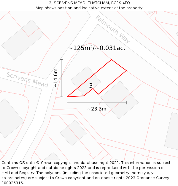 3, SCRIVENS MEAD, THATCHAM, RG19 4FQ: Plot and title map