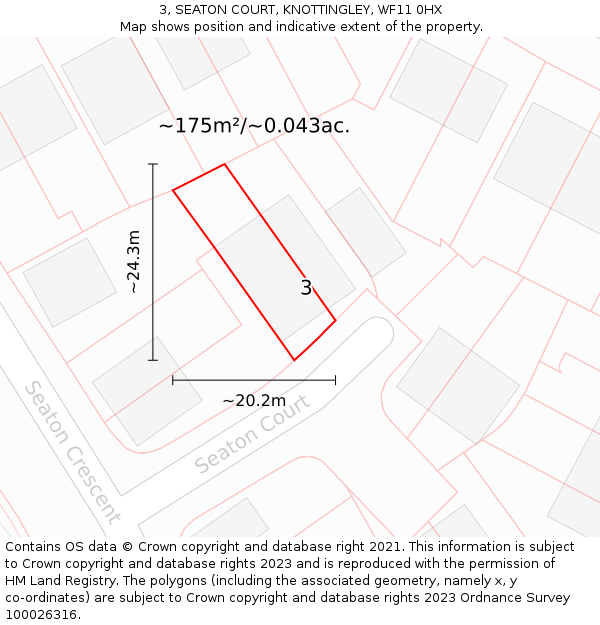 3, SEATON COURT, KNOTTINGLEY, WF11 0HX: Plot and title map