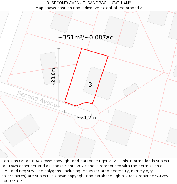 3, SECOND AVENUE, SANDBACH, CW11 4NY: Plot and title map