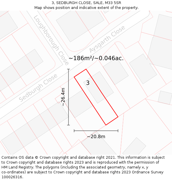 3, SEDBURGH CLOSE, SALE, M33 5SR: Plot and title map