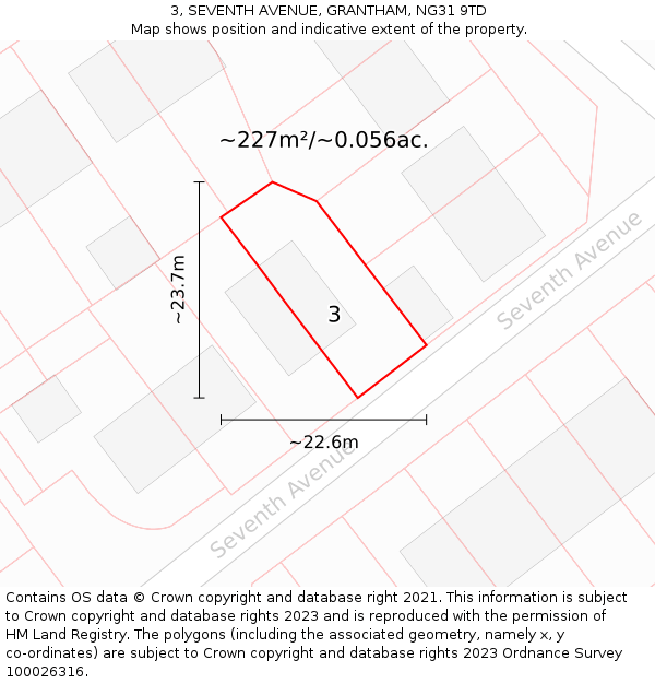 3, SEVENTH AVENUE, GRANTHAM, NG31 9TD: Plot and title map