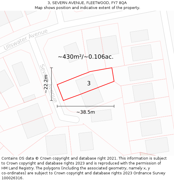 3, SEVERN AVENUE, FLEETWOOD, FY7 8QA: Plot and title map