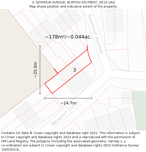 3, SEYMOUR AVENUE, BURTON-ON-TRENT, DE14 2AQ: Plot and title map