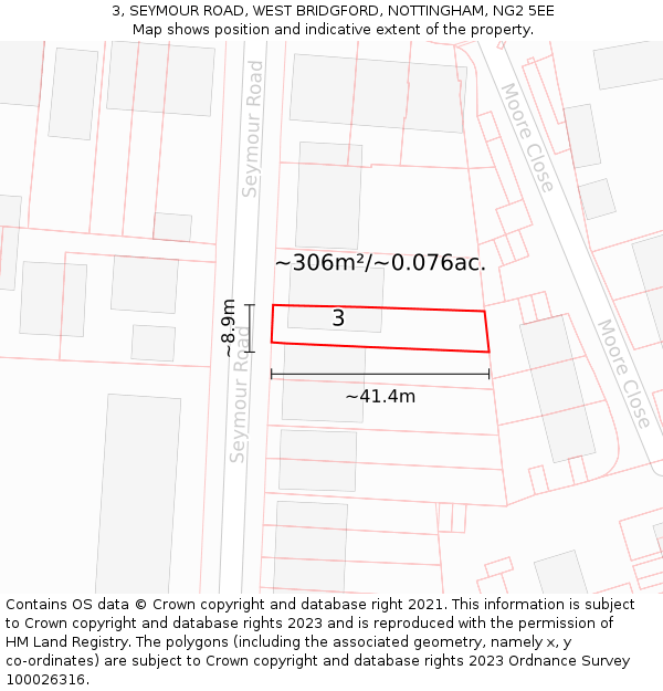 3, SEYMOUR ROAD, WEST BRIDGFORD, NOTTINGHAM, NG2 5EE: Plot and title map