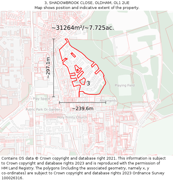 3, SHADOWBROOK CLOSE, OLDHAM, OL1 2UE: Plot and title map