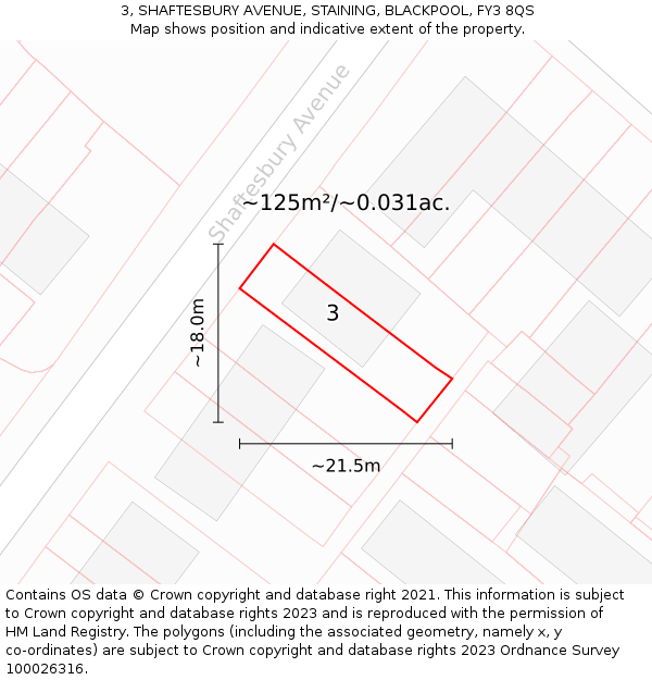 3, SHAFTESBURY AVENUE, STAINING, BLACKPOOL, FY3 8QS: Plot and title map